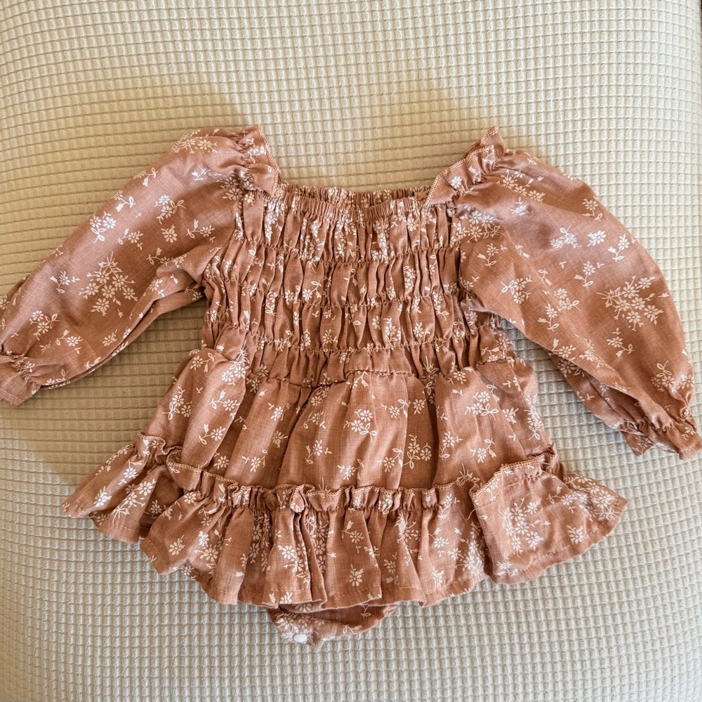 Charming Floral Kids Dress in Tan